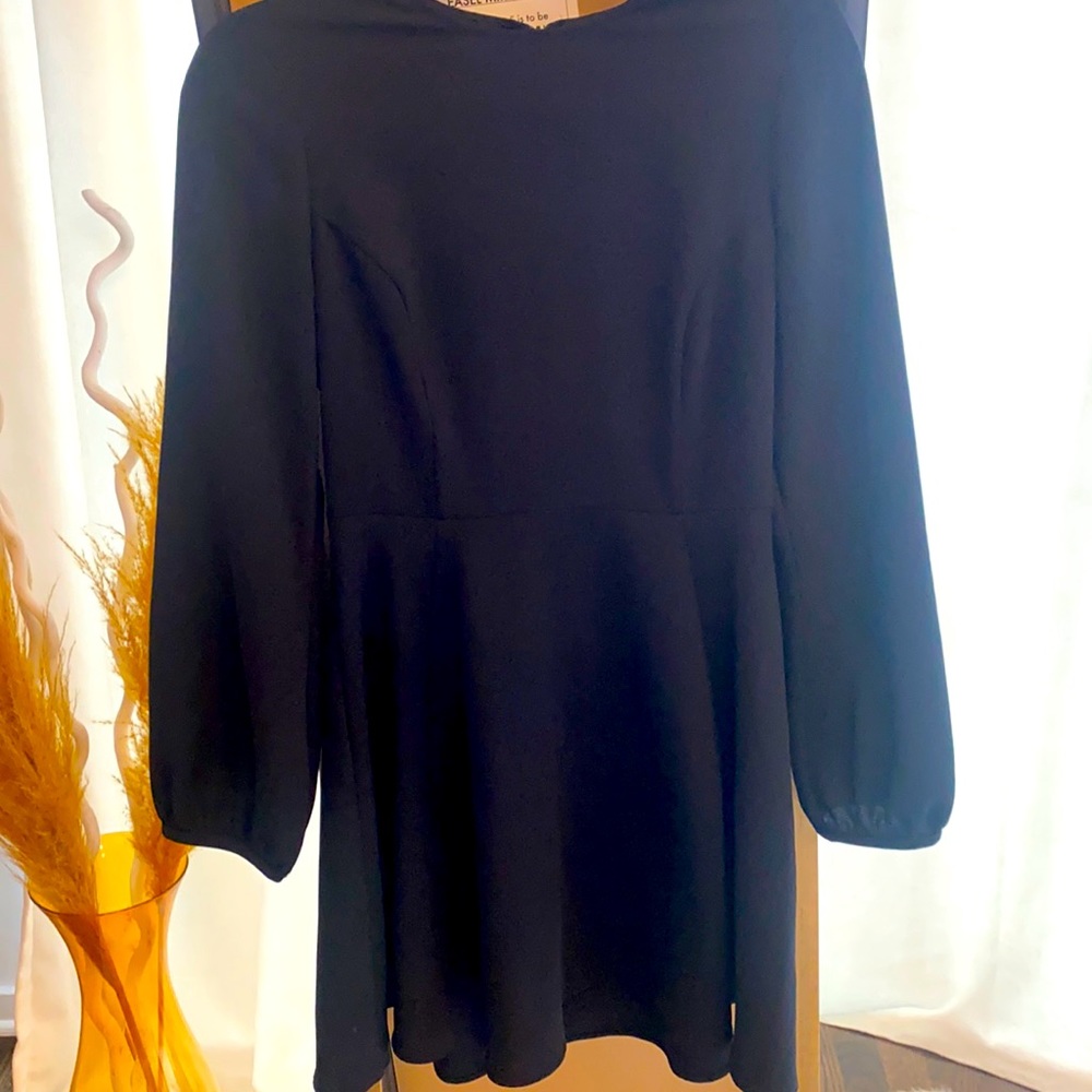 Zara modest black A- line midi long sleeve dress size M - Picture 2 of 7